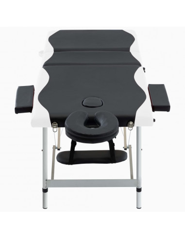 Lettino Massaggio Pieghevole 3 Zone in Alluminio Nero e Bianco