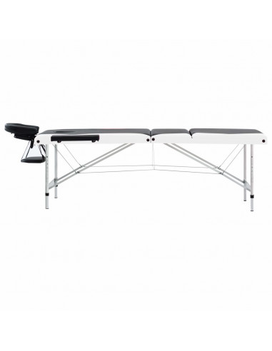 Lettino Massaggio Pieghevole 3 Zone in Alluminio Nero e Bianco