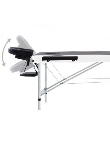 Lettino Massaggio Pieghevole 3 Zone in Alluminio Nero e Bianco