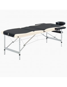 Lettino Massaggio Pieghevole 3 Zone in Alluminio Nero e Beige