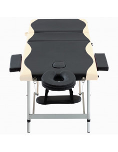 Lettino Massaggio Pieghevole 3 Zone in Alluminio Nero e Beige 2