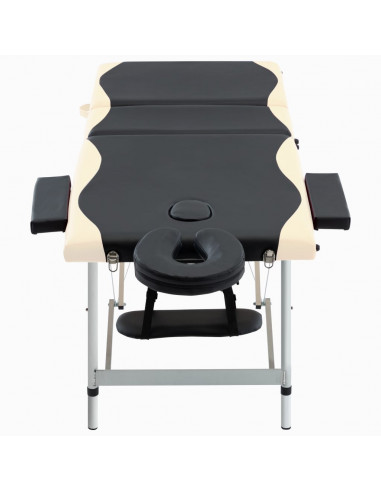 Lettino Massaggio Pieghevole 3 Zone in Alluminio Nero e Beige