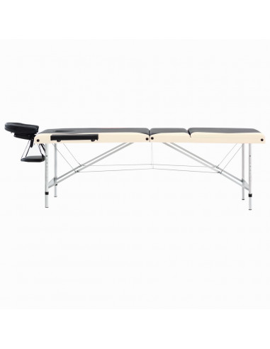 Lettino Massaggio Pieghevole 3 Zone in Alluminio Nero e Beige