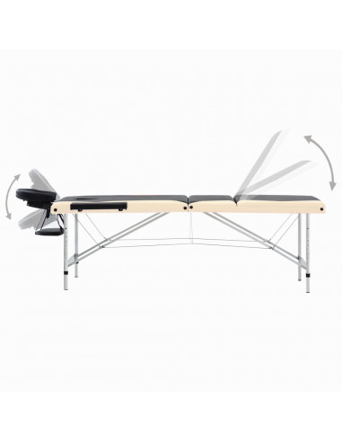 Lettino Massaggio Pieghevole 3 Zone in Alluminio Nero e Beige