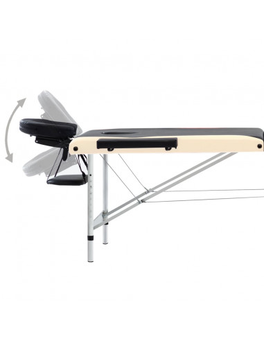 Lettino Massaggio Pieghevole 3 Zone in Alluminio Nero e Beige