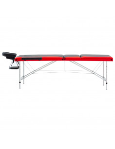 Lettino Massaggio Pieghevole 3 Zone in Alluminio Nero e Rosso 2