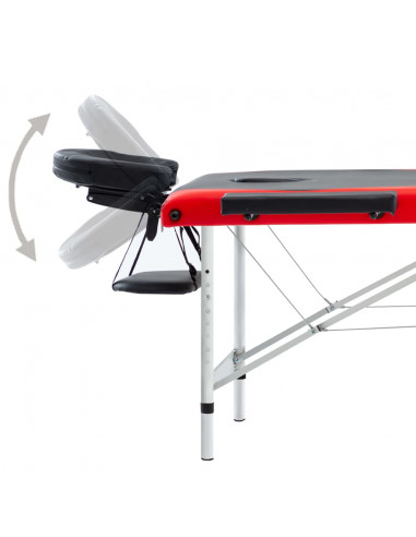 Lettino Massaggio Pieghevole 3 Zone in Alluminio Nero e Rosso