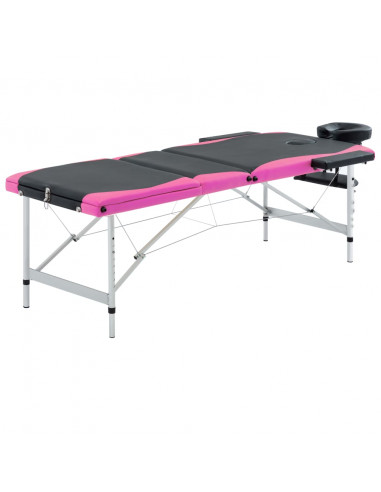 Lettino Massaggio Pieghevole 3 Zone in Alluminio Nero e Rosa