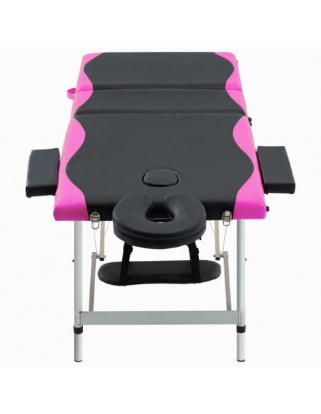 Lettino Massaggio Pieghevole 3 Zone in Alluminio Nero e Rosa