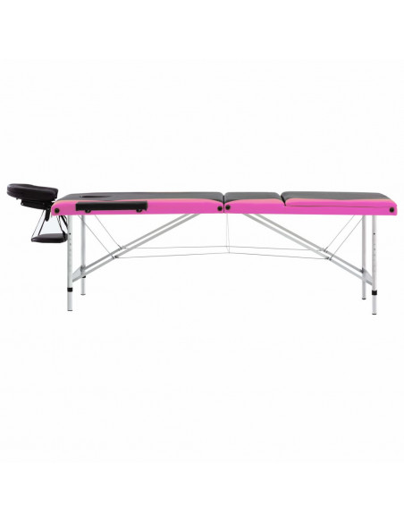 Lettino Massaggio Pieghevole 3 Zone in Alluminio Nero e Rosa