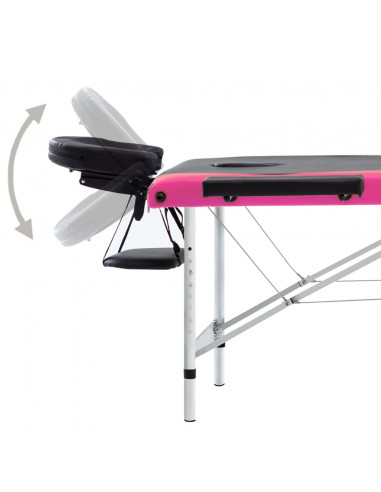 Lettino Massaggio Pieghevole 3 Zone in Alluminio Nero e Rosa