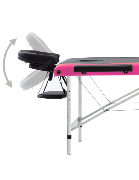 Lettino Massaggio Pieghevole 3 Zone in Alluminio Nero e Rosa