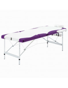 Lettino Massaggio Pieghevole 3 Zone in Alluminio Bianco e Viola