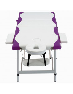 Lettino Massaggio Pieghevole 3 Zone in Alluminio Bianco e Viola 2