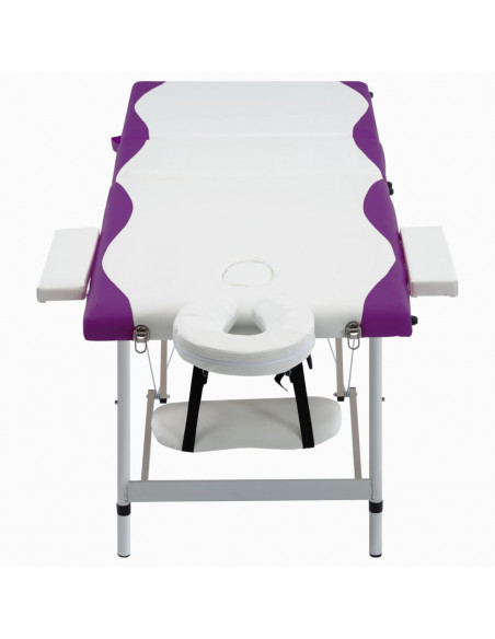 Lettino Massaggio Pieghevole 3 Zone in Alluminio Bianco e Viola
