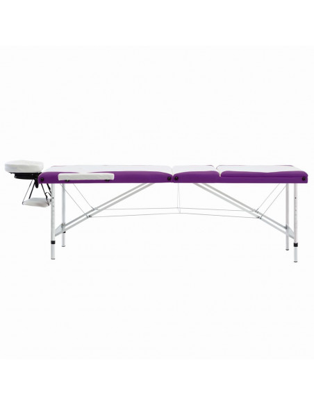 Lettino Massaggio Pieghevole 3 Zone in Alluminio Bianco e Viola