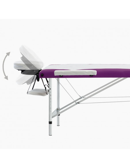 Lettino Massaggio Pieghevole 3 Zone in Alluminio Bianco e Viola