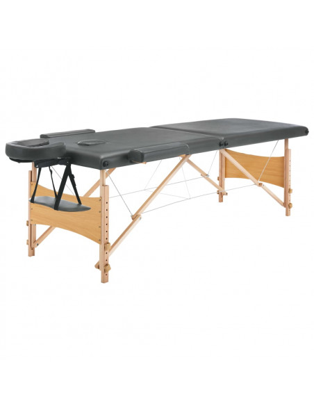 Lettino da Massaggio 2 Zone Telaio in Legno Antracite 186x68cm