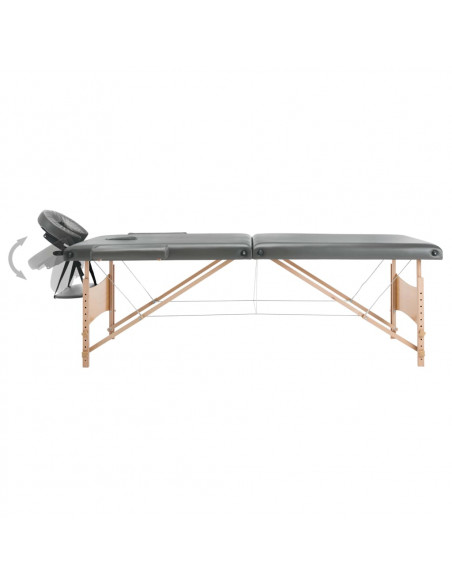 Lettino da Massaggio 2 Zone Telaio in Legno Antracite 186x68cm