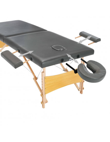 Lettino da Massaggio 2 Zone Telaio in Legno Antracite 186x68cm