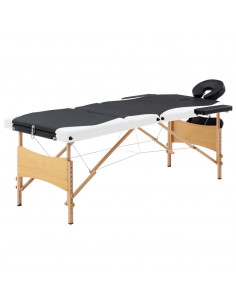 Lettino Massaggio Pieghevole a 3 Sezioni Legno Nero e Bianco