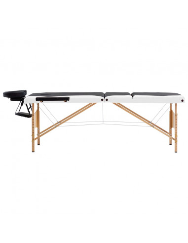 Lettino Massaggio Pieghevole a 3 Sezioni Legno Nero e Bianco