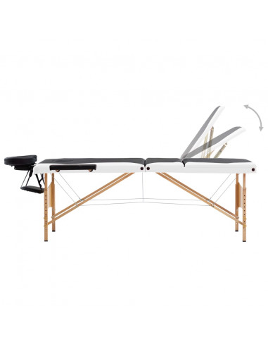 Lettino Massaggio Pieghevole a 3 Sezioni Legno Nero e Bianco