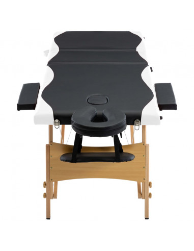 Lettino Massaggio Pieghevole a 3 Sezioni Legno Nero e Bianco
