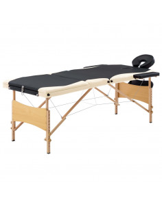 Lettino Massaggio Pieghevole a 3 Sezioni Legno Nero e Beige