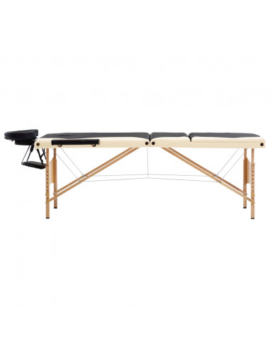 Lettino Massaggio Pieghevole a 3 Sezioni Legno Nero e Beige