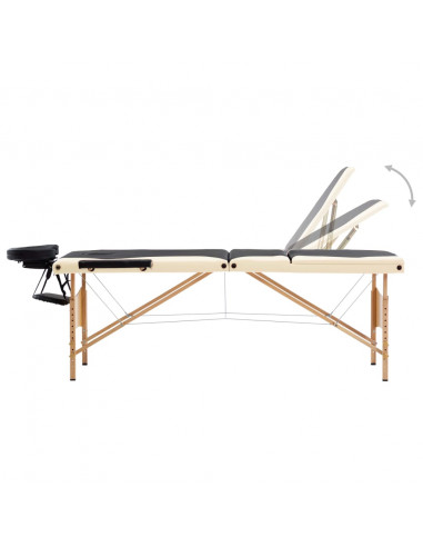 Lettino Massaggio Pieghevole a 3 Sezioni Legno Nero e Beige