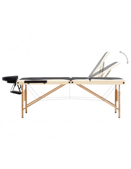 Lettino Massaggio Pieghevole a 3 Sezioni Legno Nero e Beige