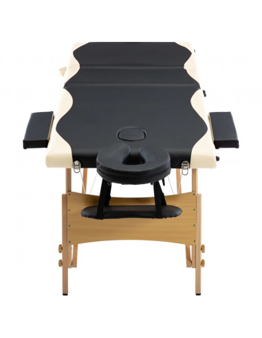 Lettino Massaggio Pieghevole a 3 Sezioni Legno Nero e Beige