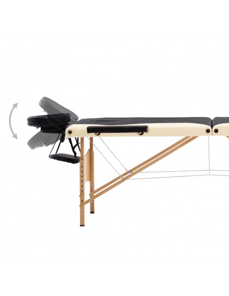 Lettino Massaggio Pieghevole a 3 Sezioni Legno Nero e Beige