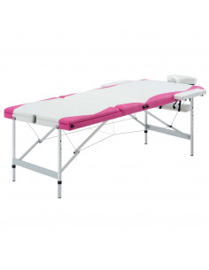 Lettino Massaggio Pieghevole 3 Zone in Alluminio Bianco e Rosa