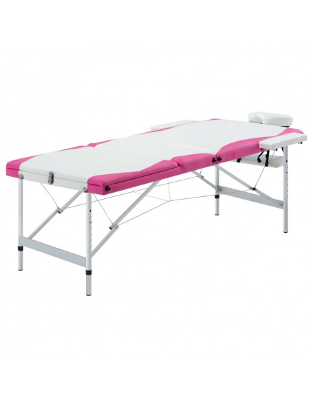 Lettino Massaggio Pieghevole 3 Zone in Alluminio Bianco e Rosa