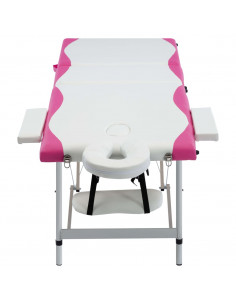 Lettino Massaggio Pieghevole 3 Zone in Alluminio Bianco e Rosa 2