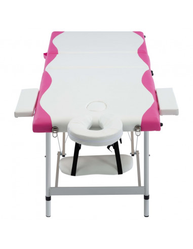 Lettino Massaggio Pieghevole 3 Zone in Alluminio Bianco e Rosa