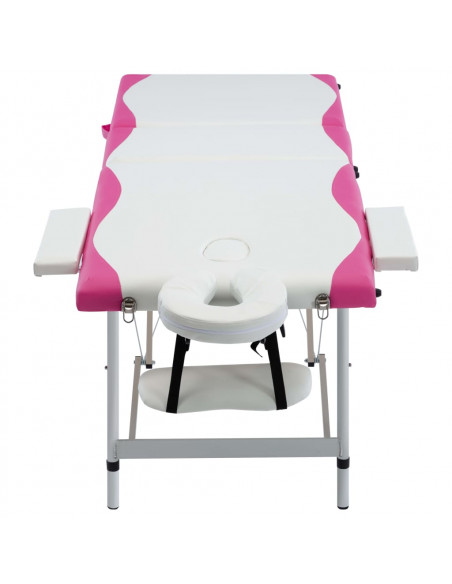 Lettino Massaggio Pieghevole 3 Zone in Alluminio Bianco e Rosa