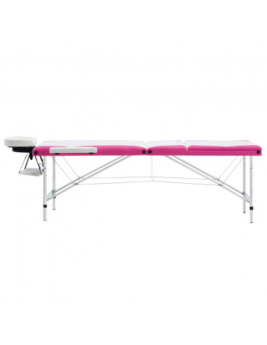 Lettino Massaggio Pieghevole 3 Zone in Alluminio Bianco e Rosa