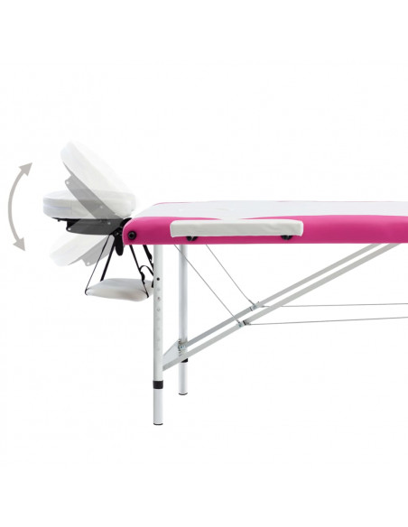 Lettino Massaggio Pieghevole 3 Zone in Alluminio Bianco e Rosa