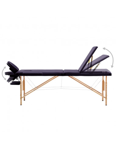 Lettino da Massaggio Pieghevole a 3 Sezioni in Legno Viola