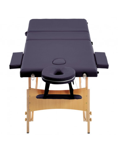 Lettino da Massaggio Pieghevole a 3 Sezioni in Legno Viola
