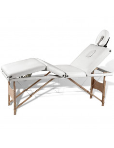 Lettino Pieghevole da Massaggio Crema 4 Zone con Telaio Legno