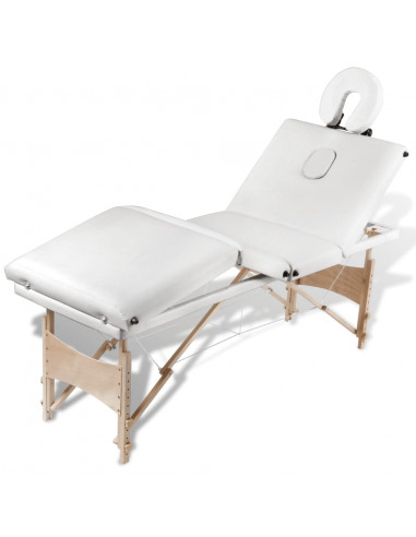 Lettino Pieghevole da Massaggio Crema 4 Zone con Telaio Legno