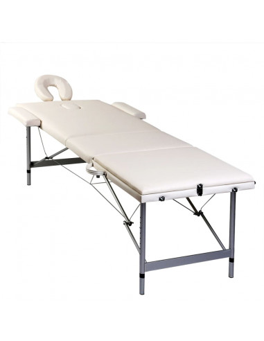 Lettino Massaggio Pieghevole Crema 3 Zone con Telaio Alluminio
