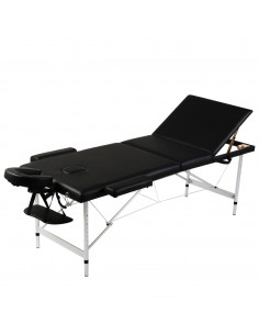 Lettino Pieghevole da Massaggio Nero 3 Zone con Telaio Alluminio