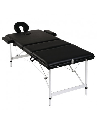 Lettino Pieghevole da Massaggio Nero 3 Zone con Telaio Alluminio