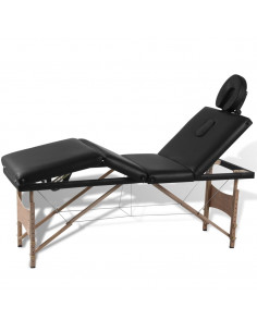 Lettino Pieghevole da Massaggio Nero 4 Zone con Telaio Legno
