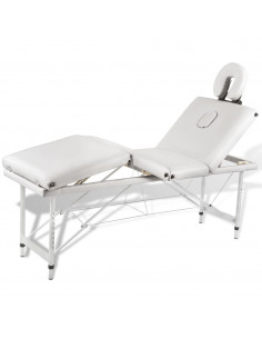 Lettino Massaggio Pieghevole Bianco Crema 4 Zone con Telaio Alluminio